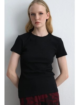 Gusto Kısa Kollu Basic Pamuk Tshirt - Siyah