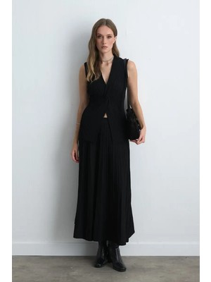 Gusto Düğüm Detaylı Viskon Triko Bluz - Siyah