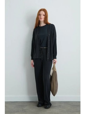 Gusto Fitilli Modal Örme Bol Paça Pantolon - Gri