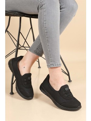 Çiğdem Lastikli Esnek Kadın Babet Spor Ayakkabı - Siyah - 42