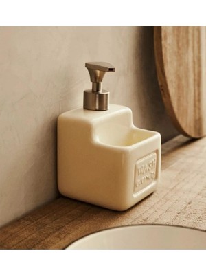 Şık ve Pratik Seramik Süngerlikli Sıvı Sabunluk/deterjanlık, Krem, 500 ml
