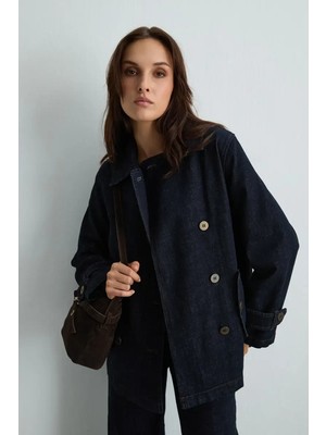 Gusto Denim Trençkot - Lacivert