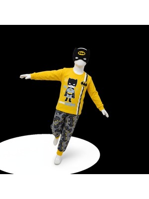 Çocuklar Için Göz Maskeli Karakter Baskılı %100 Pamuk  3 Lü Pijama Takımları