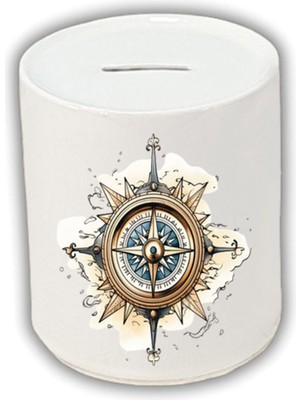 Pusula Baskılı Kumbara - Seramik Para Biriktirme Kumbarası