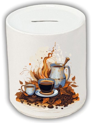 Kahve Baskılı Kumbara - Para Biriktirme Kumbarası