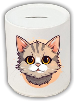 Sevimli Kedi Baskılı Kumbara - Seramik Para Biriktirme Kumbarası