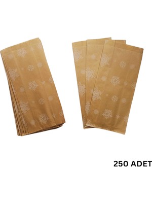 Körüklü Kraft Kese Kağıdı, Kar Tanesi Desenli Şamua Hediye, Ambalaj & Gıda Poşeti, 15X33 Cm, 250 Adet