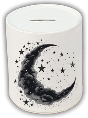 Siyah Ay ve Yıldız Baskılı Kumbara - Para Biriktirme Kumbarası