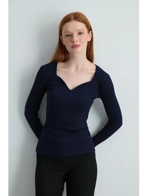 Gusto Kalp Yaka Pamuk Bluz - Lacivert