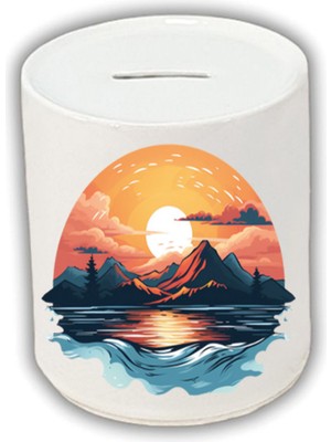 Doğa ve Tatil Baskılı Kumbara - Seramik Para Biriktirme Kumbarası