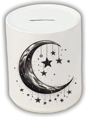 Aya Asılı Yıldızlar Baskılı Kumbara - Para Biriktirme Kumbarası