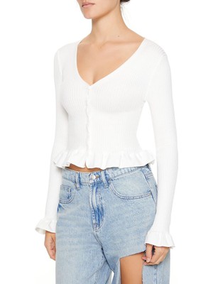 F21 Volanlı Kenar Detaylı Hırka