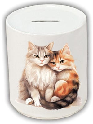 Ikili Kedi Baskılı Kumbara - Para Biriktirme Kumbarası