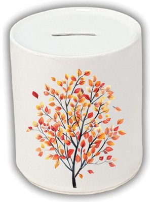 Dalları Sararmış Ağaç Baskılı Kumbara - Seramik Para Biriktirme Kumbarası