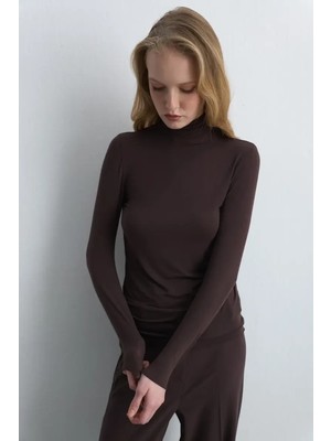 Gusto Balıkçı Yaka Kaşmir Bluz - Kahverengi