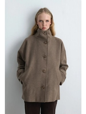 Gusto Dik Yakalı Yün Kaban - Vizon