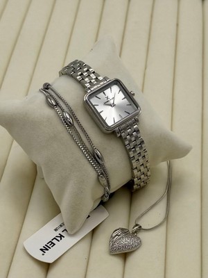 Orijinal Kadın Kol Saati 2 Yıl Garantili Çelik Kolye ve Bileklik Seti DKHB13