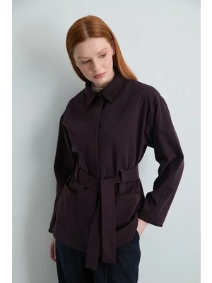 Gusto Anka Koleksiyonu Nakışlı Kanvas Ceket - Mürdüm