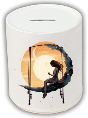 Ayda Sallanan Kız Baskılı Kumbara - Para Biriktirme Kumbarası