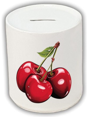 Kiraz Baskılı Kumbara - Seramik Para Biriktirme Kumbarası