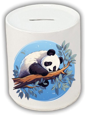 Dalda Yatan Panda Baskılı Kumbara - Seramik Para Biriktirme Kumbarası