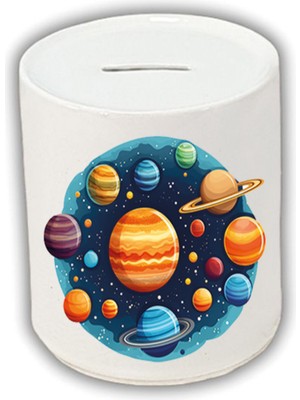Gezegenler Teması Baskılı Kumbara - Para Biriktirme Kumbarası