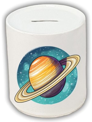 Satürn Baskılı Kumbara - Seramik Para Biriktirme Kumbarası