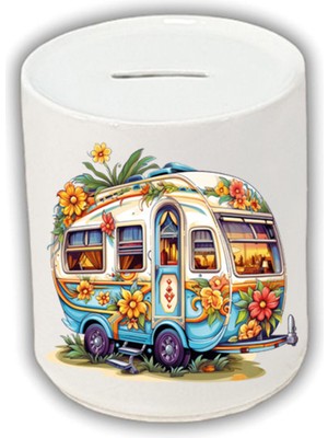 Çiçekli Karavan Baskılı Kumbara - Para Biriktirme Kumbarası