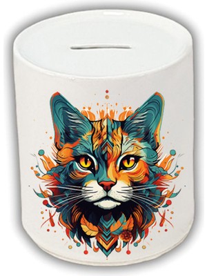 Alevli Kedi Baskılı Kumbara - Para Biriktirme Kumbarası