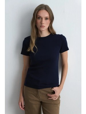 Gusto Kısa Kollu Basic Pamuk Tshirt - Lacivert