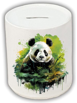 Yeşillikler Içinde Panda Baskılı Kumbara - Seramik Para Biriktirme Kumbarası