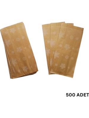 Körüklü Kraft Kese Kağıdı, Kar Tanesi Desenli Şamua Hediye, Ambalaj & Gıda Poşeti, 15X33CM, 500 Adet