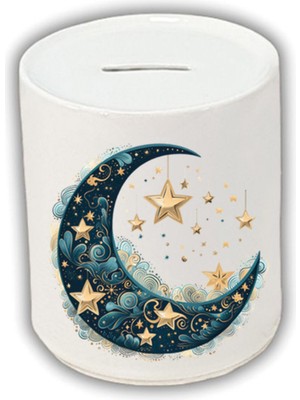 Modern Ay Baskılı Kumbara - Para Biriktirme Kumbarası