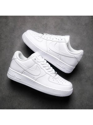 Nike Air Force 1 '07 Unisex Beyaz - Siyah Sneaker All White | Black - Klasik Deri Spor Ayakkabı