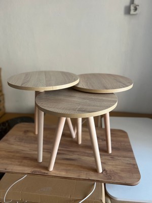 Hamadex Yuvarlak Zigon Sehpa Takımı | 3’lü Beyaz Modern Mdf Sunum ve Yan Sehpa Seti (41–44–47 Cm) Atlattık Cam