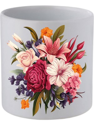 Çiçekli Kulpsuz Kupa Bardak Doğum Günü Hediyeleri - Seramik Kahve, Su Hediyelik Bardağı