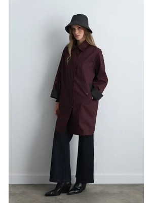 Gusto Fermuarlı Koton Trençkot - Bordo