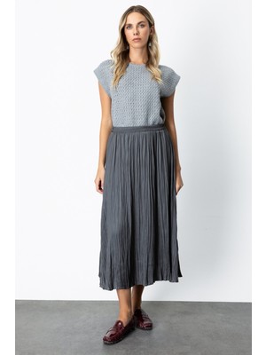 On Kadın Kırışık Görünümlü Midi Etek 64209 Antrasit