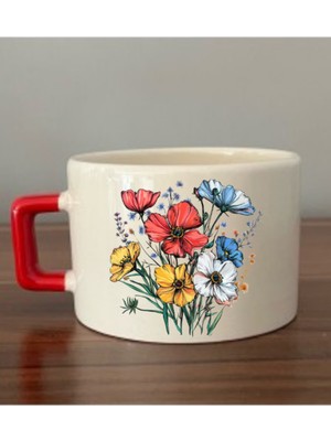 Rengarenk Çiçekler Baskılı Kahve Fincanı Kupa Bardak Doğum Günü Hediyesi