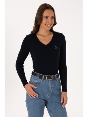 U.S. Polo Assn. Kadın Lacivert V Yaka Basic Kazak 50307712-VR033