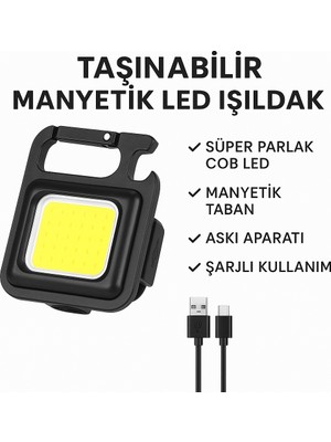 Homvira⭐ Taşınabilir Manyetik LED Işıldak – Süper Parlak Cob Led, Şarjlı (Usb-C), Askı Aparatlı, Çok Amaçlı Kamp/çalışma Feneri