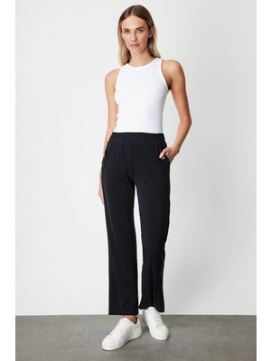 On Kadın Cebi Düğme Detaylı Eşofman Altı 66107 Siyah