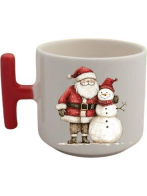 Kardan Adam ve Noel Baba Baskılı Kahve Bardağı Kupa Bardak Yılbaşı Yeni Yıl Hediyesi