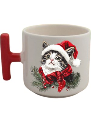 Yılbaşında Sevimli Kedi Baskılı Kahve Bardağı Kupa Bardak Yılbaşı Yeni Yıl Hediyesi