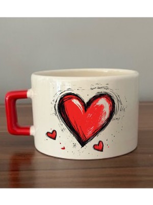 Kalp Baskılı Kahve Fincanı Kupa Bardak Doğum Günü Hediyesi - Anne Baba Hediyesi