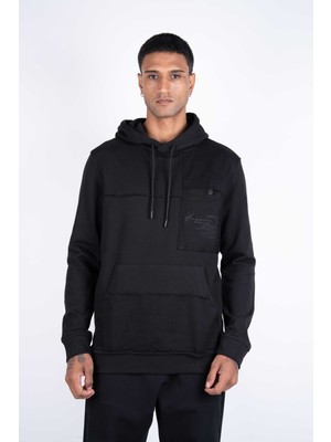 Ex-Pent Erkek Regular Fit Kapüşonlu Baskılı Siyah Sweat