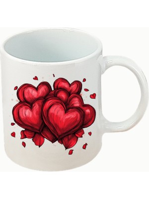 Üst Üste Kalp Baskılı Beyaz Kupa Bardak Doğum Günü Hediyesi - Anne Baba Hediyesi