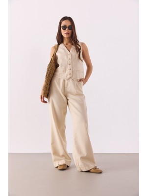 Clara Wide Leg Off White Palazzo Pantolon(Tencel)(Tm)-Off White