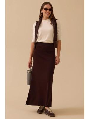 Seçil Kadın Düz Kesim Triko Etek 1013 Kahverengi