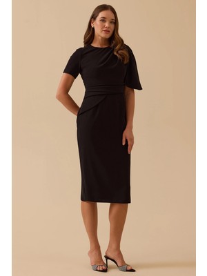 Seçil Kadın Krep Kumaş Kalem Form Şık Elbise 8004 Siyah